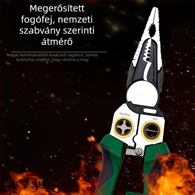 Rozsdamentes acélból készült 8-az-1-ben kábelcsupaszító fogó elektromestereknek, teszterrel