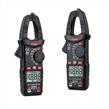 Mai Yilong digitális clamp-mérő HT200A/HT200B: feszültség 0–750 V, áramerősség 600 A-ig, ellenállás 40 mΩ, csipesz nyitása 25 mm