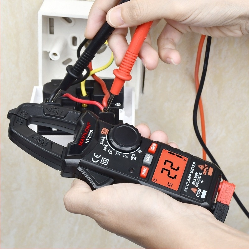 Mai Yilong digitális clamp-mérő HT200A/HT200B: feszültség 0–750 V, áramerősség 600 A-ig, ellenállás 40 mΩ, csipesz nyitása 25 mm