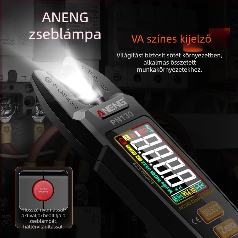 U-alakú fogómérő digitális kijelzővel, intelligens azonosítással, többfunkciós, magas pontosságú AC/DC fogómérő Li-ion akkumulátor közvetlen töltéssel