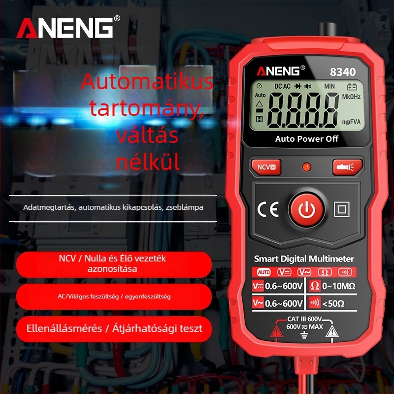 ANENG automata tartományú digitális multiméter, magas pontosságú, védelem égés ellen, kompakt kézben tartható kialakítás, otthoni használatra