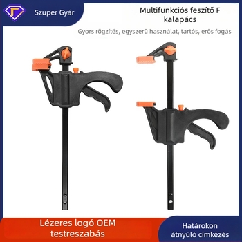 F-alakú szorító, trigger típusú mechanizmus, kétirányú, szerszámacélból, 0.07 kg