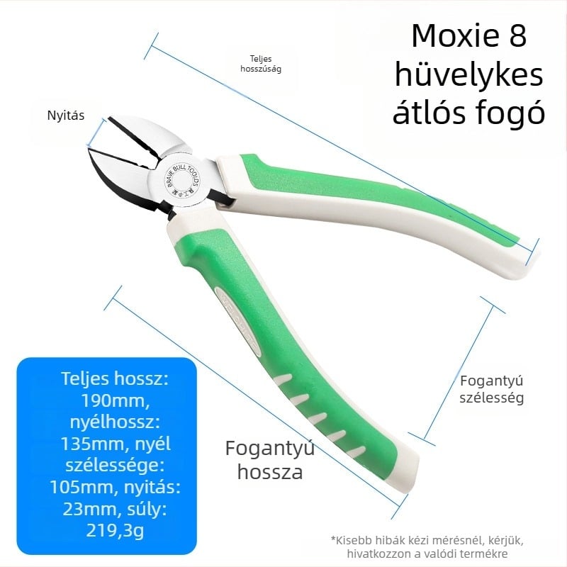 Orlis ipari minőségű ferde orrú fogó csövekhez, 55# acélból, teljes hossz: 165 mm, fogófej hossza: 15 mm, tömeg 240 g