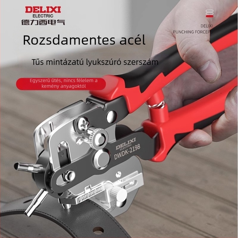 Delixi lyukasztó fogó övek és óraszíjakhoz, rozsdamentes acél, tömeg 0.35