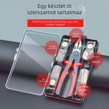 ZHCY Fogókészlet: zárható fogó, hosszú orrú fogó, diagonális fogó és sodrító fogó — csúszásmentes, menetelt acélból, súly 1,2