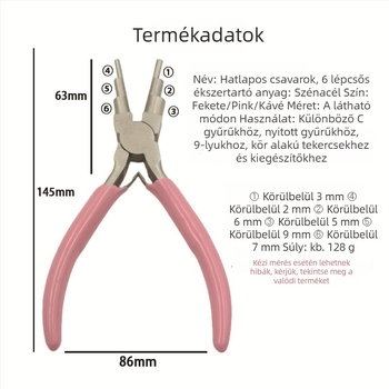 Ékszerdrót tekerőfogó, kerek orrú, rozsdamentes acél, korrózióálló, tömeg 0,15 kg
