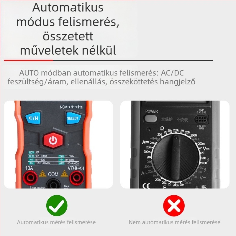 Digitális multiméter automatikus tartományfelépítéssel, kapacitásmérő, magas pontosságú, kompakt