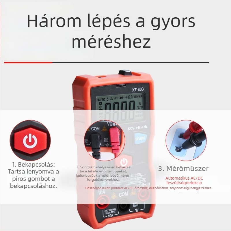 Digitális multiméter automatikus tartományfelépítéssel, kapacitásmérő, magas pontosságú, kompakt