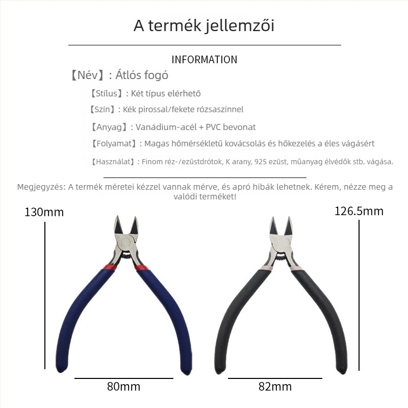 Diagonális vágófogó – króm-vanádium acél, tartós, ipari minőség, kézműves ékszerekhez alkalmas
