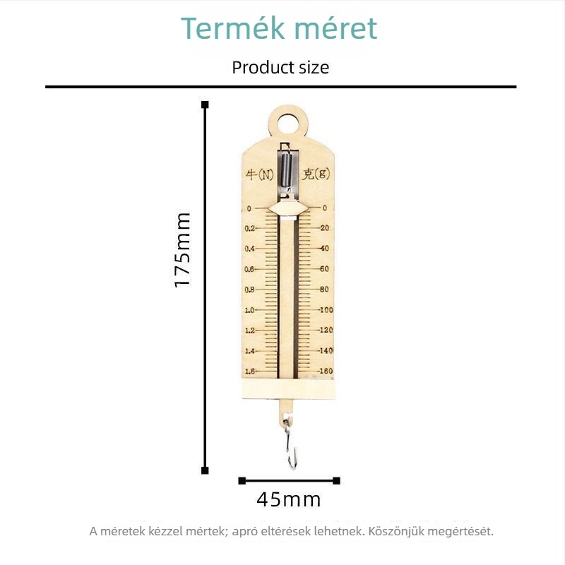Rugós dinamométer – Fa oktatási játék 7–14 éveseknek, csomagolás: táska, OEM logó