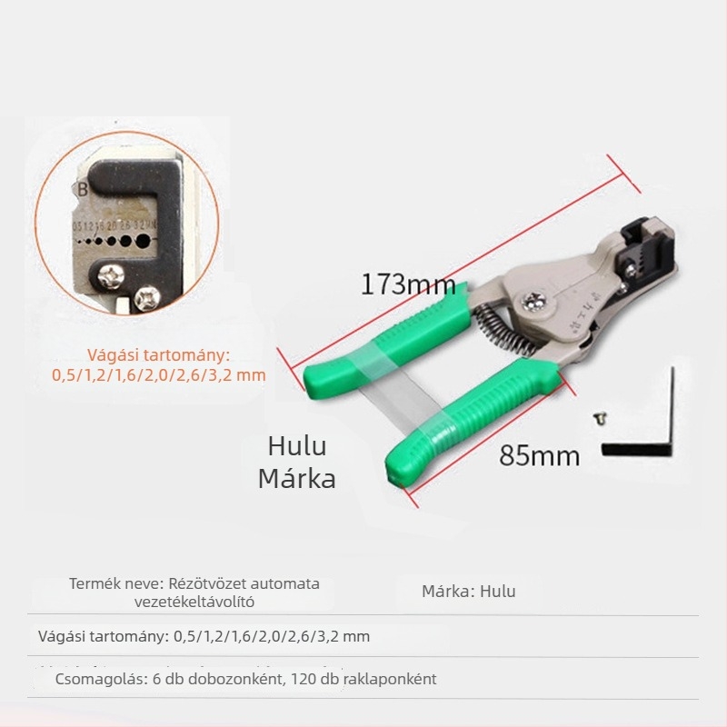 Automata vezeték-hámozó szerszám elektromos karbantartáshoz; 45# acélból; tömeg 0,24 kg; alkalmas elektromos karbantartási feladatokra.