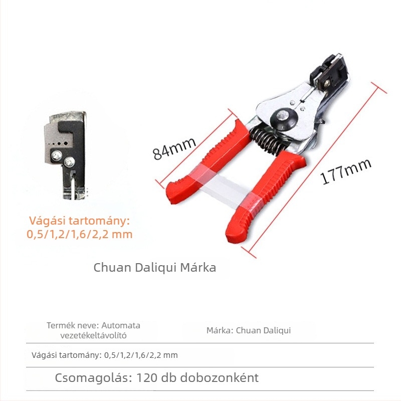 Automata vezeték-hámozó szerszám elektromos karbantartáshoz; 45# acélból; tömeg 0,24 kg; alkalmas elektromos karbantartási feladatokra.