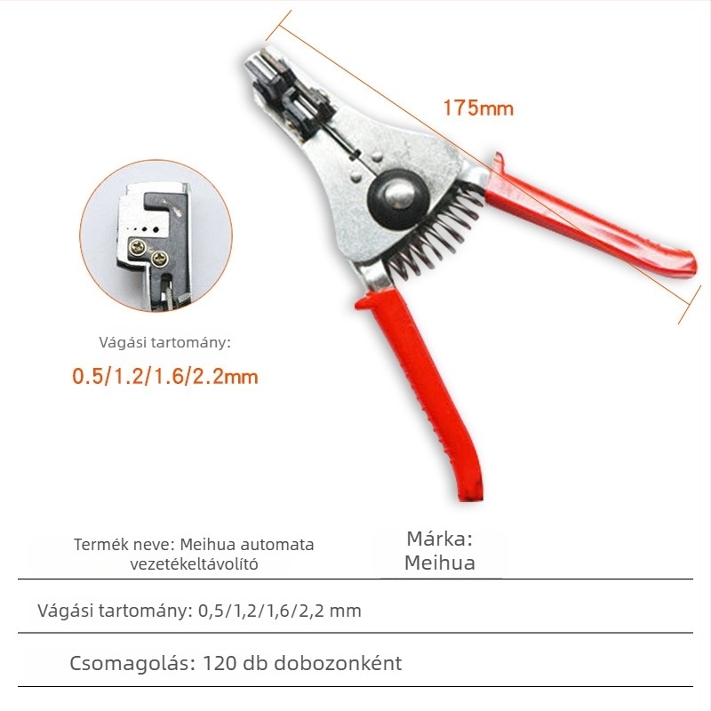 Automata vezeték-hámozó szerszám elektromos karbantartáshoz; 45# acélból; tömeg 0,24 kg; alkalmas elektromos karbantartási feladatokra.