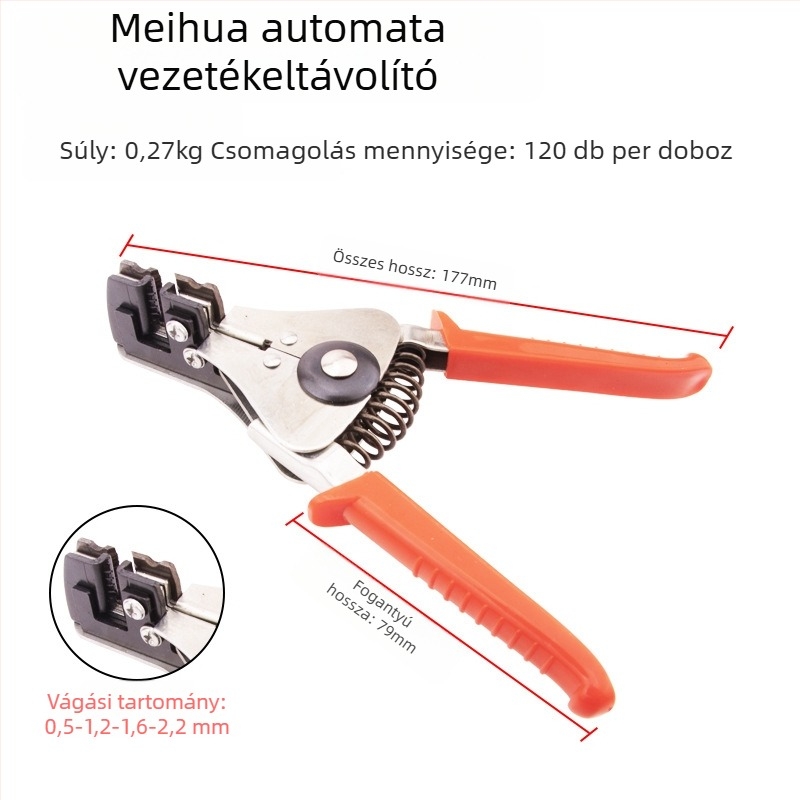 Automata vezeték-hámozó szerszám elektromos karbantartáshoz; 45# acélból; tömeg 0,24 kg; alkalmas elektromos karbantartási feladatokra.