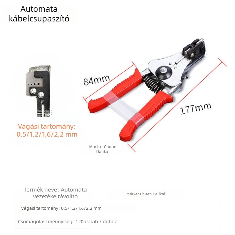 Automata vezeték-hámozó szerszám elektromos karbantartáshoz; 45# acélból; tömeg 0,24 kg; alkalmas elektromos karbantartási feladatokra.