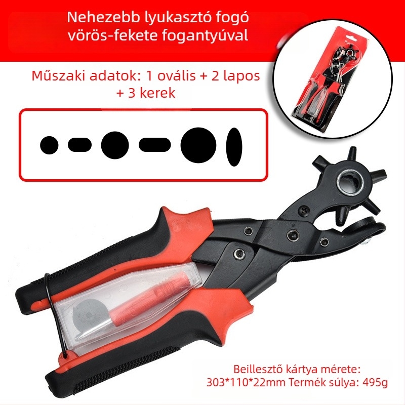 Többfunkciós lyukasztó fogó bőr-, papír- és műanyag csomagoláshoz – rozsdamentes acél, 319 g