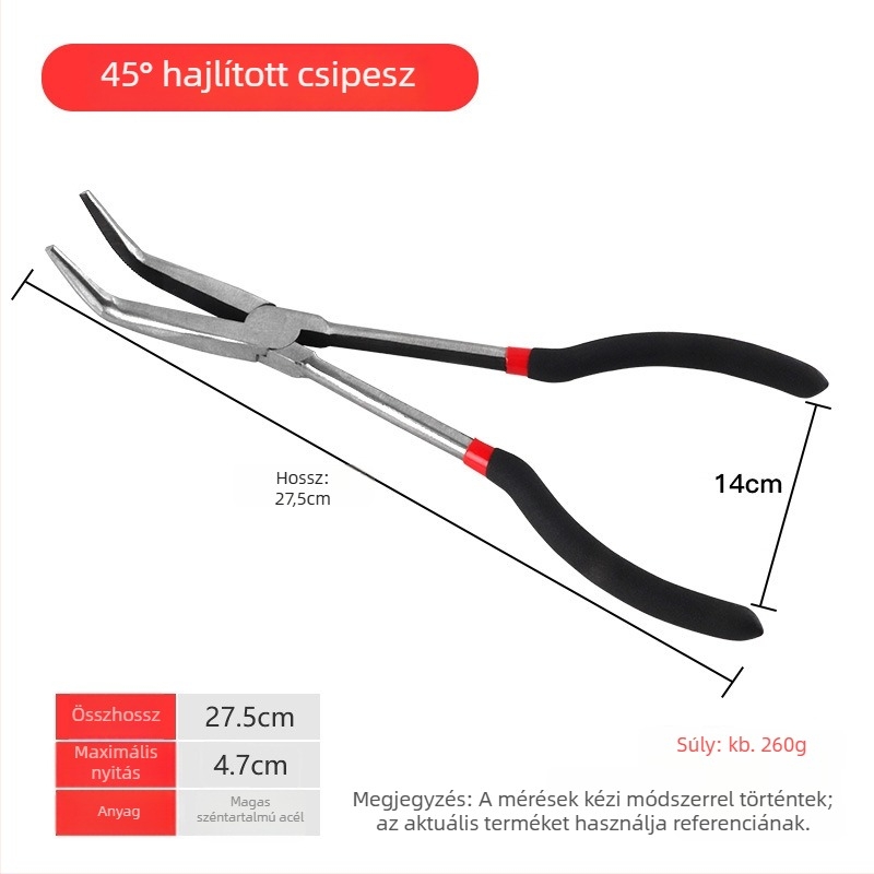 Hosszított orrú tűcsöves fogó - Hosszú orr, görbült vég 45°/90°, villanyszerelő többfunkciós fogó — Márka: win win; Anyag: Egyéb; Tömeg: Többféle; Specifikációk: Többféle