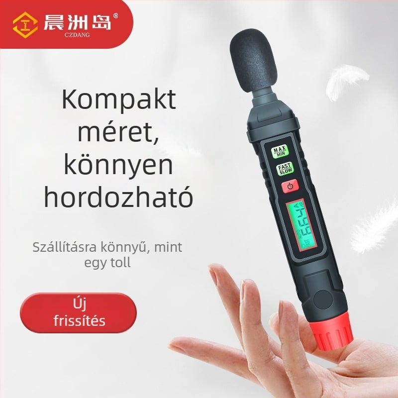HT-64 digitális zajmérő – tartomány 30–130 dB; pontosság ±1.5 dB (1 kHz), ±5 dB (8 kHz); felbontás 1 dB