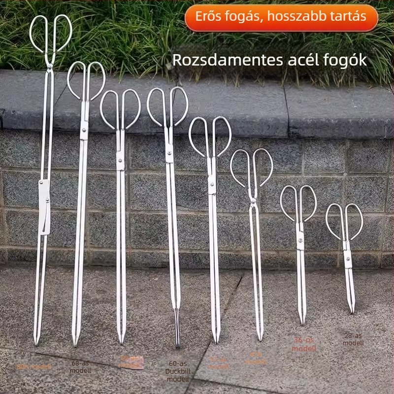 Rozsdamentes acél tűzfogó, hosszú nyéllel, háztartási használatra