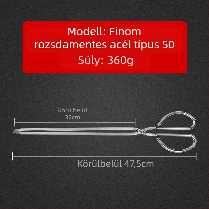 Rozsdamentes acél tűzfogó, hosszú nyéllel, háztartási használatra