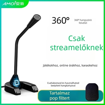 Amoi G8 USB kondenzátoros mikrofon számítógéphez, élő közvetítéshez és karaoke-hoz – 20Hz-20kHz, SNR ≥95dB, Plug-and-Play, USB 5V tápegység