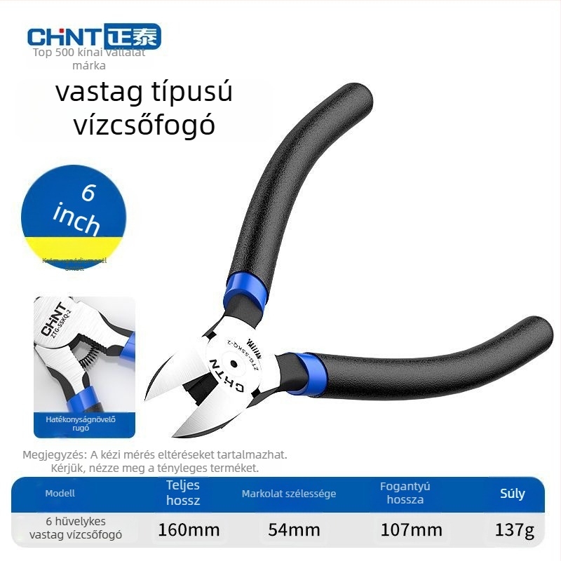 Ipari minőségű diagonális vágófogó offset állású harapófogóval, vékony élű huzalvágó elektronikai felhasználásra, króm-vanádium acél, súly 0.091–0.152 kg