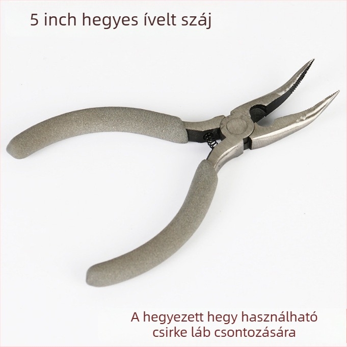 Ívelt szájú fogó, hosszú orrú fogó fogakkal, hajlított fej, szigetelt, 45# acél