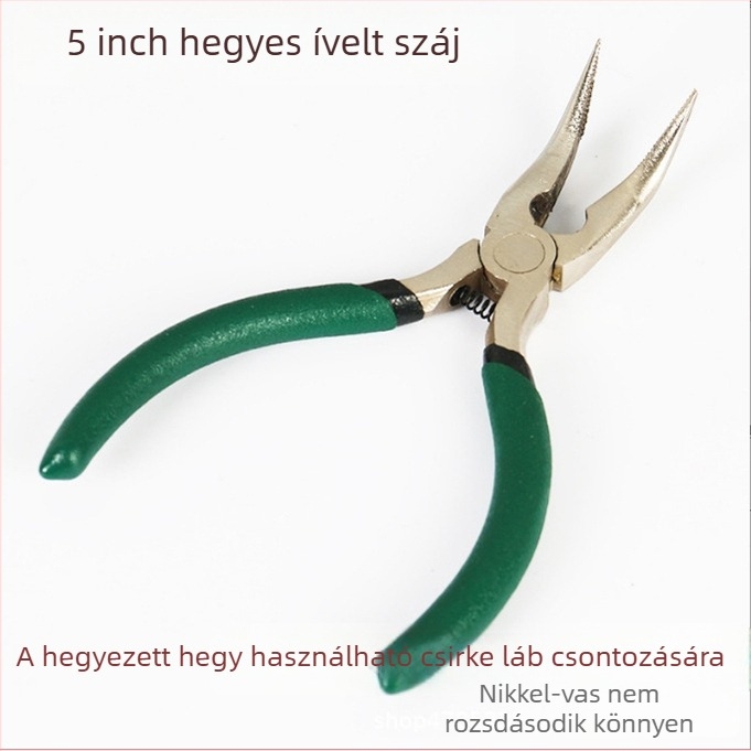 Ívelt szájú fogó, hosszú orrú fogó fogakkal, hajlított fej, szigetelt, 45# acél