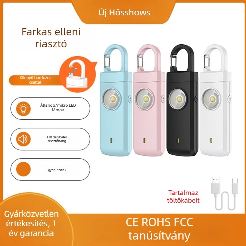 MEINOE újratölthető személyes riasztó, farkasvédelmi, MSA-821, 130 dB, LED világítás, 3.7 V