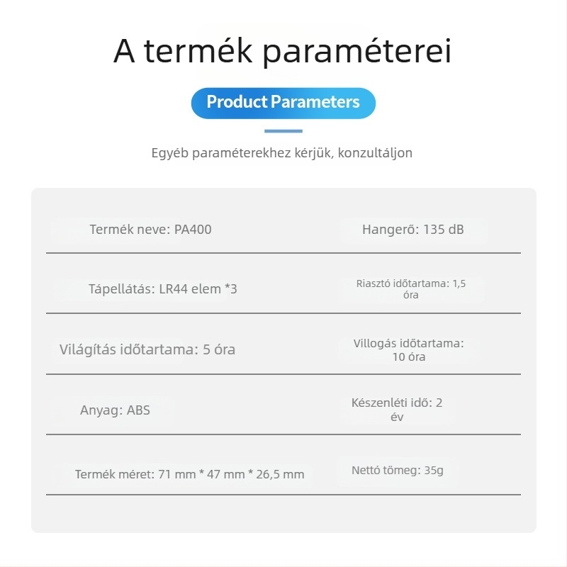 Wolf Defender Személyes riasztó - 130 dB, LED villanás, 4.5 V, ABS, 1 év készenlét (Model PA400)