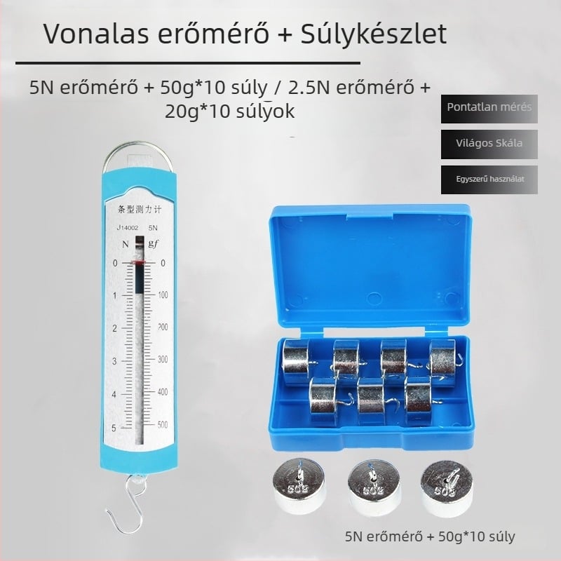 5N-s rugódinamométer acél horoggal – mechanika oktatási eszköz általános és középiskolások számára