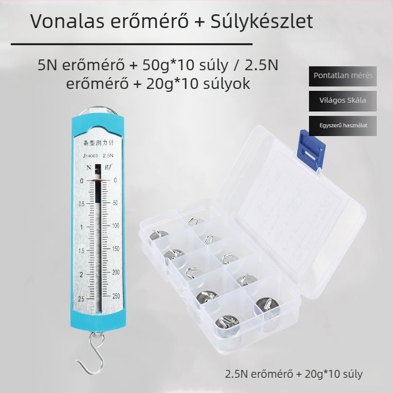 5N-s rugódinamométer acél horoggal – mechanika oktatási eszköz általános és középiskolások számára