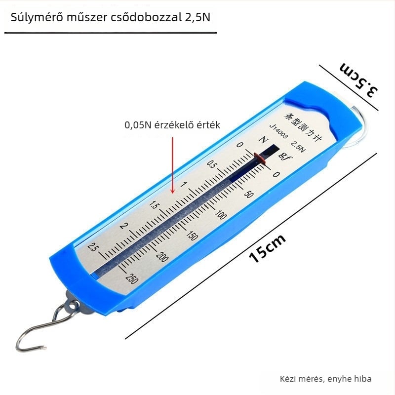 5N-s rugódinamométer acél horoggal – mechanika oktatási eszköz általános és középiskolások számára