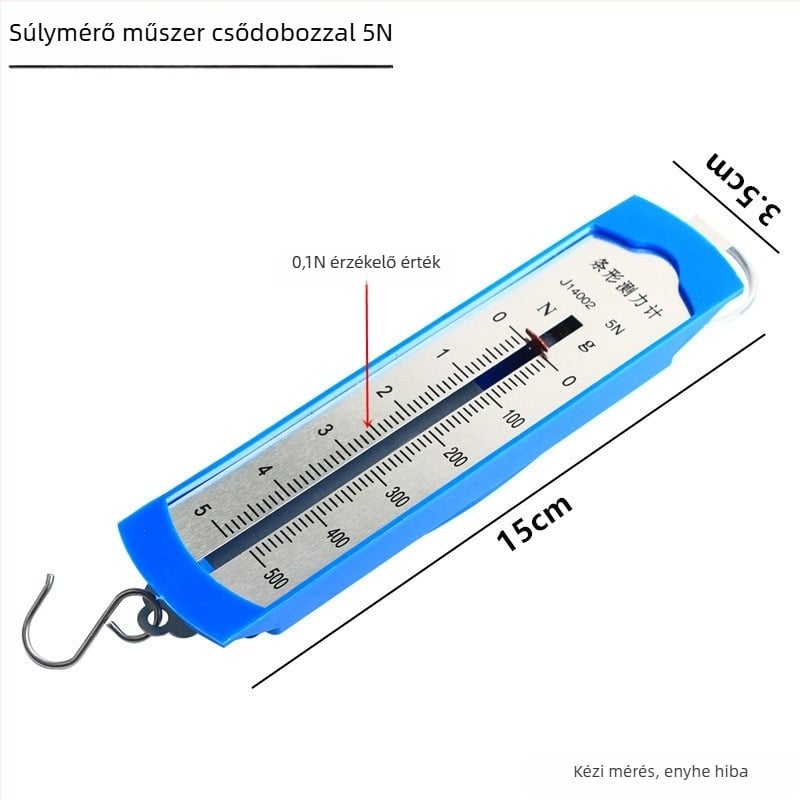 5N-s rugódinamométer acél horoggal – mechanika oktatási eszköz általános és középiskolások számára