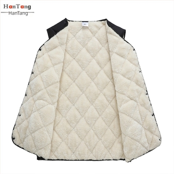Férfi mellény fleece-béléssel, kockás mintával, téli, háromrétegű, gallér nélküli