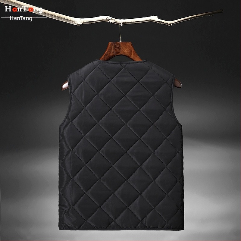 Férfi mellény fleece-béléssel, kockás mintával, téli, háromrétegű, gallér nélküli