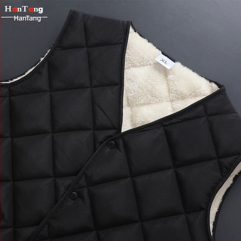 Férfi mellény fleece-béléssel, kockás mintával, téli, háromrétegű, gallér nélküli