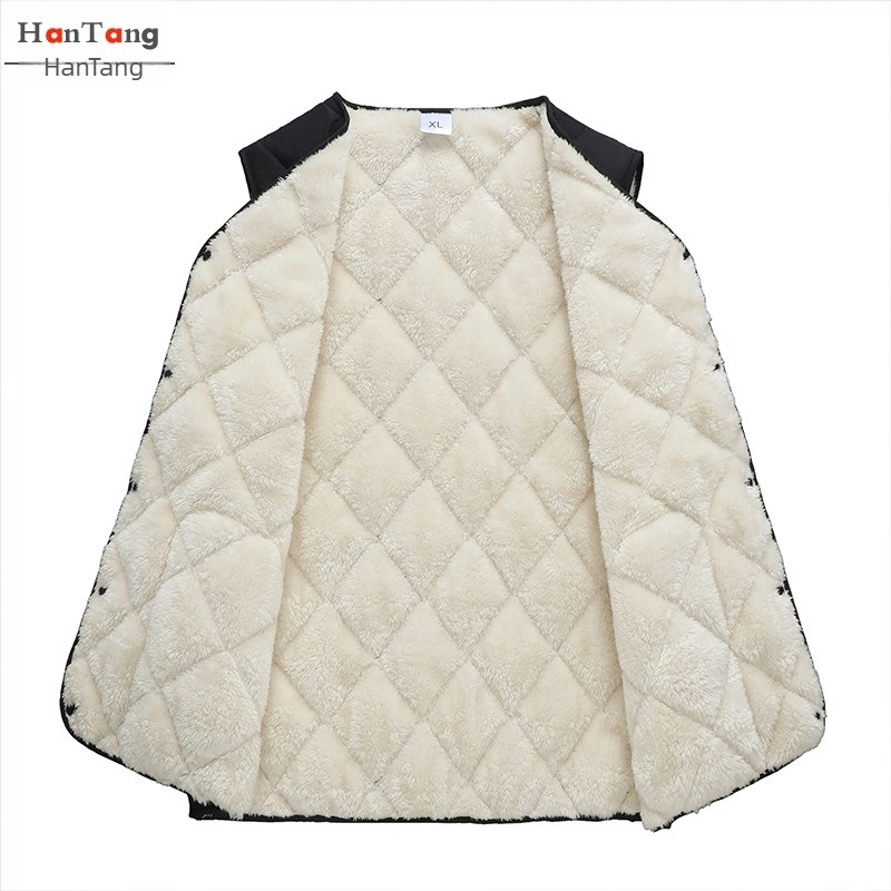 Férfi mellény fleece-béléssel, kockás mintával, téli, háromrétegű, gallér nélküli