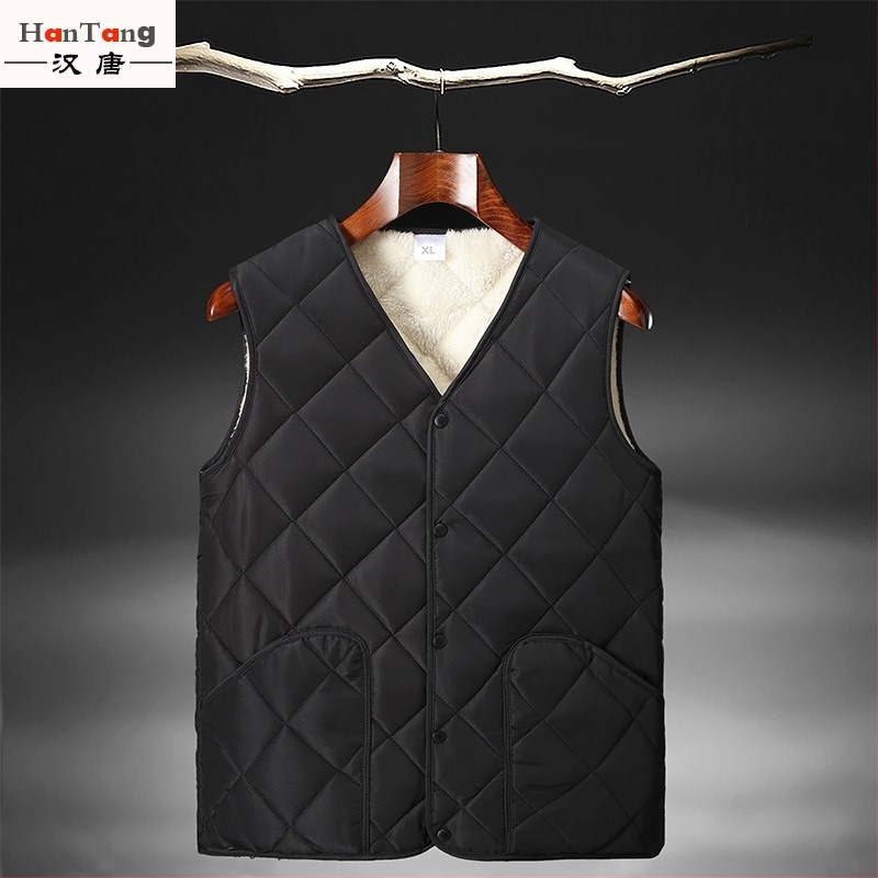 Férfi mellény fleece-béléssel, kockás mintával, téli, háromrétegű, gallér nélküli