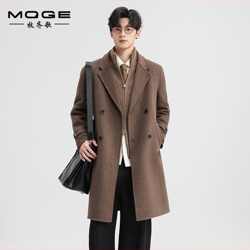 Kétoldalas gyapjúkeverék kabát, középhosszú, nyugati stílusú gallér, dupla soros gombolás, gyűrődésmentes kezelés