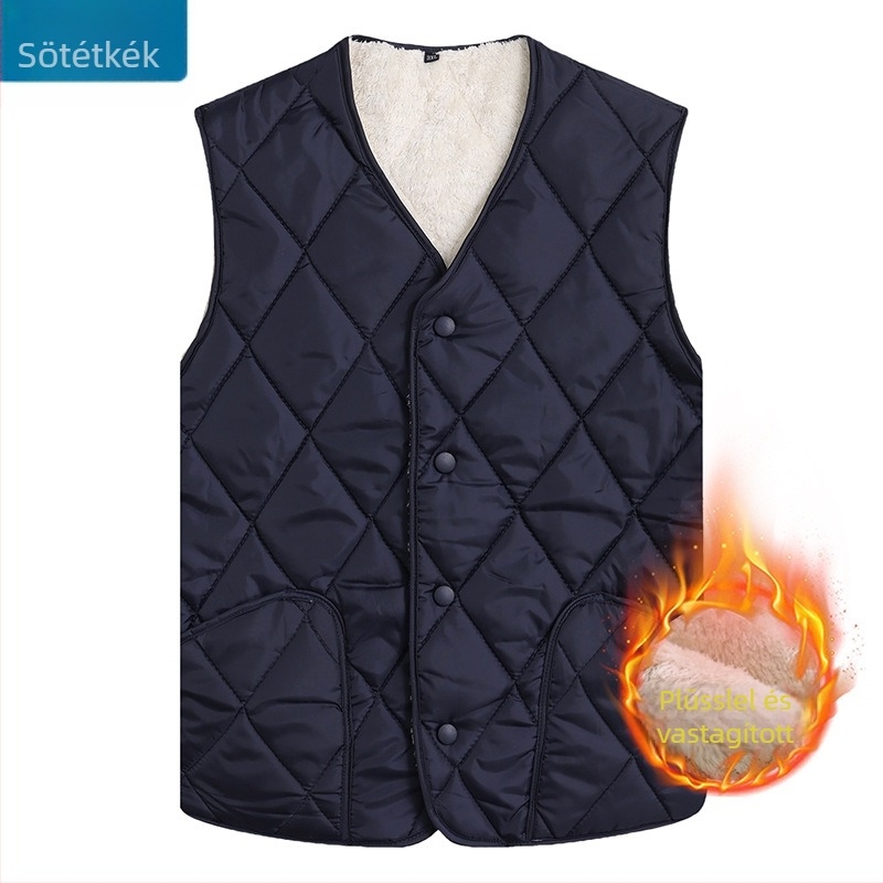 Férfi vastag pamut mellény kapucni nélkül, laza szabású, töltet: pamut, bélés: poliészter