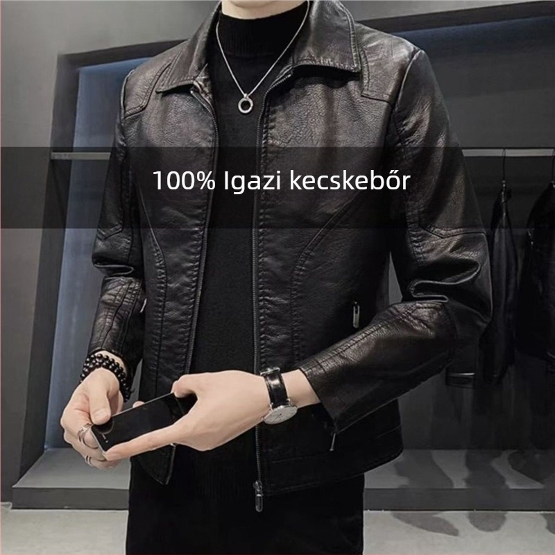 Koreai stílusú bőrdzseki kapucnival, lazán szabott, álló gallér, kopásálló, tavasz 2025