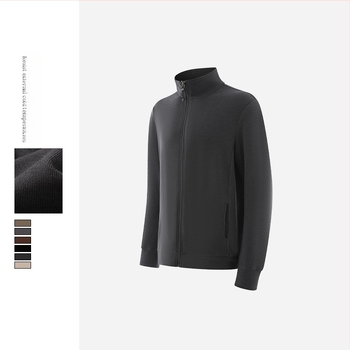 Férfi koreai stílusú kardigán-sweatshirt álló gallérral és cipzárral, vast anyag, regenerált cellulóz rostok (51–70%)
