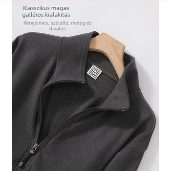 Férfi koreai stílusú kardigán-sweatshirt álló gallérral és cipzárral, vast anyag, regenerált cellulóz rostok (51–70%)