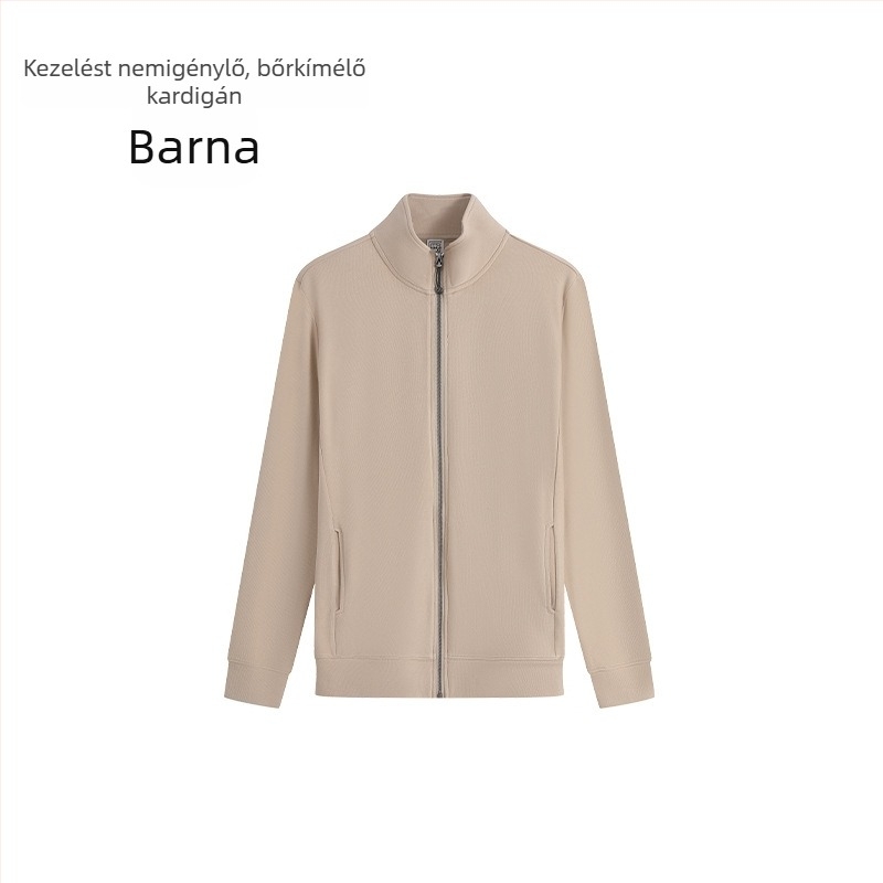 Férfi koreai stílusú kardigán-sweatshirt álló gallérral és cipzárral, vast anyag, regenerált cellulóz rostok (51–70%)