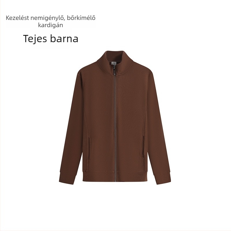 Férfi koreai stílusú kardigán-sweatshirt álló gallérral és cipzárral, vast anyag, regenerált cellulóz rostok (51–70%)