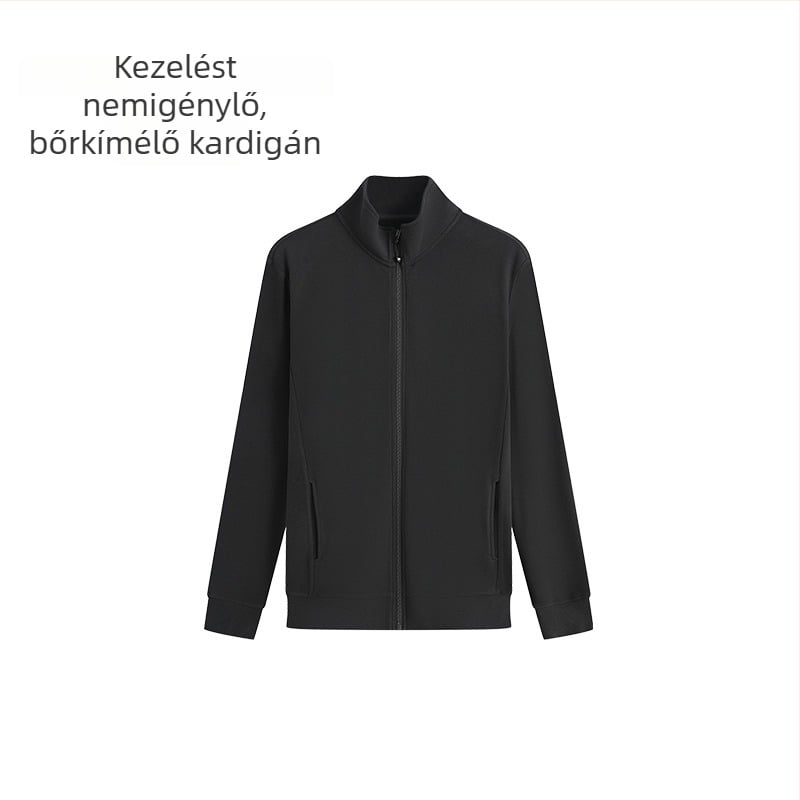 Férfi koreai stílusú kardigán-sweatshirt álló gallérral és cipzárral, vast anyag, regenerált cellulóz rostok (51–70%)