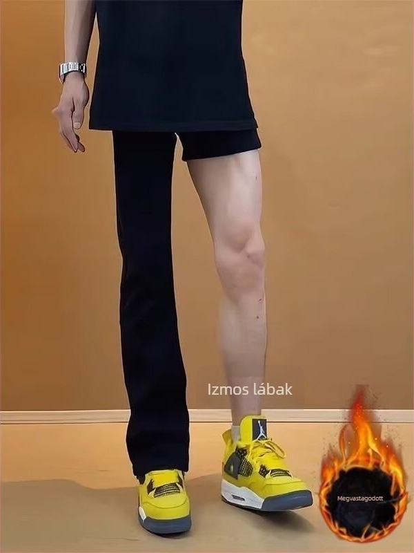 Denim nadrág fleece-béléssel, egyenes szárú, középtalpas derék, gombos zárás, téli mindennapi viselet