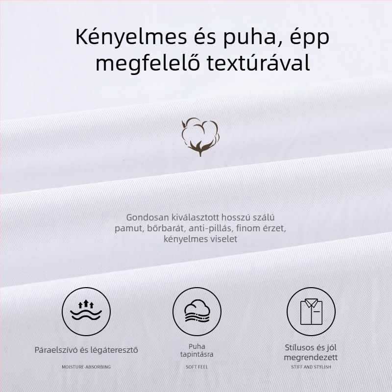 Férfi üzleti formális hosszú ujjú ing, pamut keverék (31–50% pamut), légáteresztő, gyűrődésálló, négyzet alakú gallér