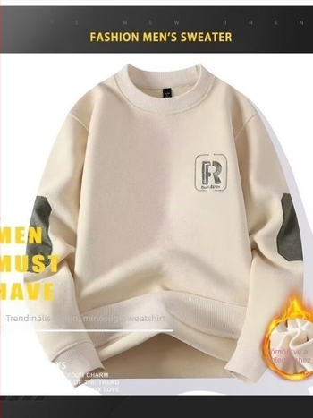 Férfi pulóver velúr fleece, vastag, japán retro stílus, hímzett betűk